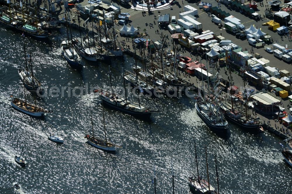 Rostock from above - Sailboat of german Hanse Sail in Rostock in the state Mecklenburg - Western Pomerania