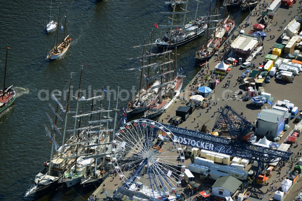 Aerial image Rostock - Sailboat of german Hanse Sail in Rostock in the state Mecklenburg - Western Pomerania