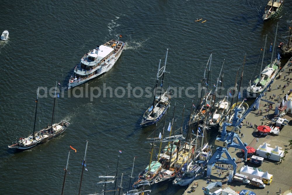 Rostock from above - Sailboat of german Hanse Sail in Rostock in the state Mecklenburg - Western Pomerania