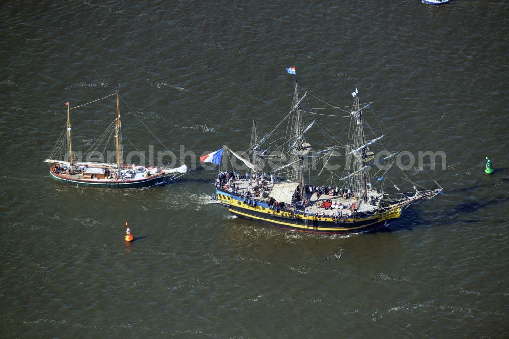 Rostock from above - Sailboat of german Hanse Sail in Rostock in the state Mecklenburg - Western Pomerania