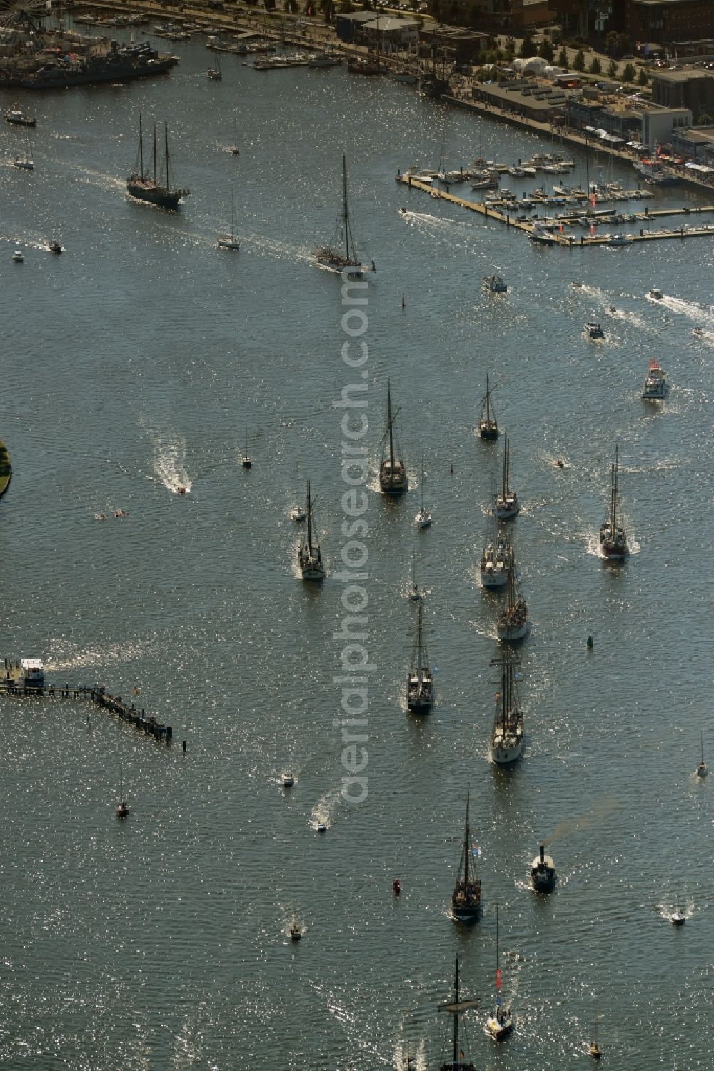 Rostock from above - Sailboat of german Hanse Sail in Rostock in the state Mecklenburg - Western Pomerania