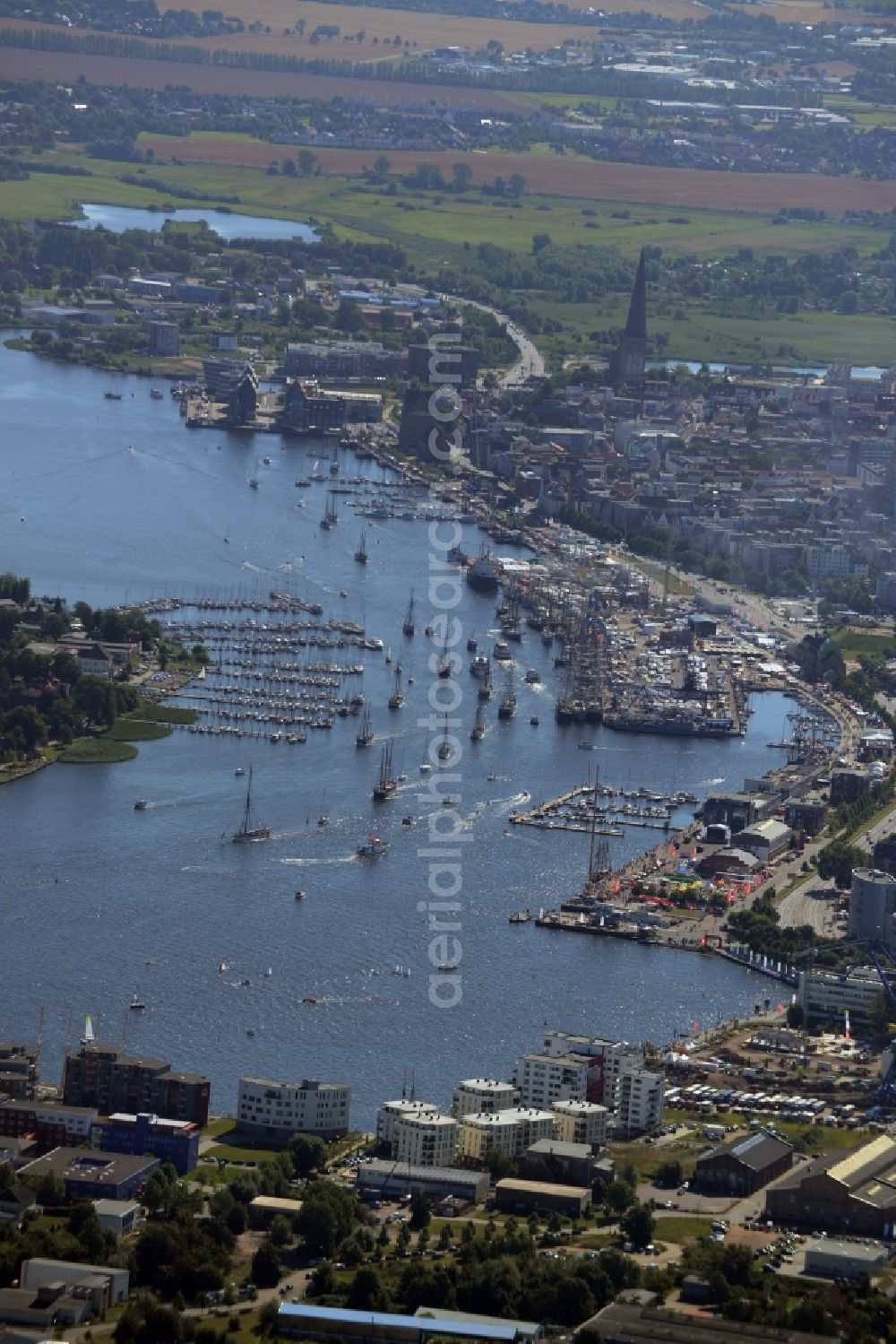 Aerial image Rostock - Sailboat of german Hanse Sail in Rostock in the state Mecklenburg - Western Pomerania