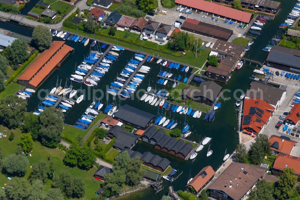 Starnberg from above - Sailboats in Segel-Club Wuermsee Starnberg eV in the harbor in Starnberg in the state Bavaria, Germany