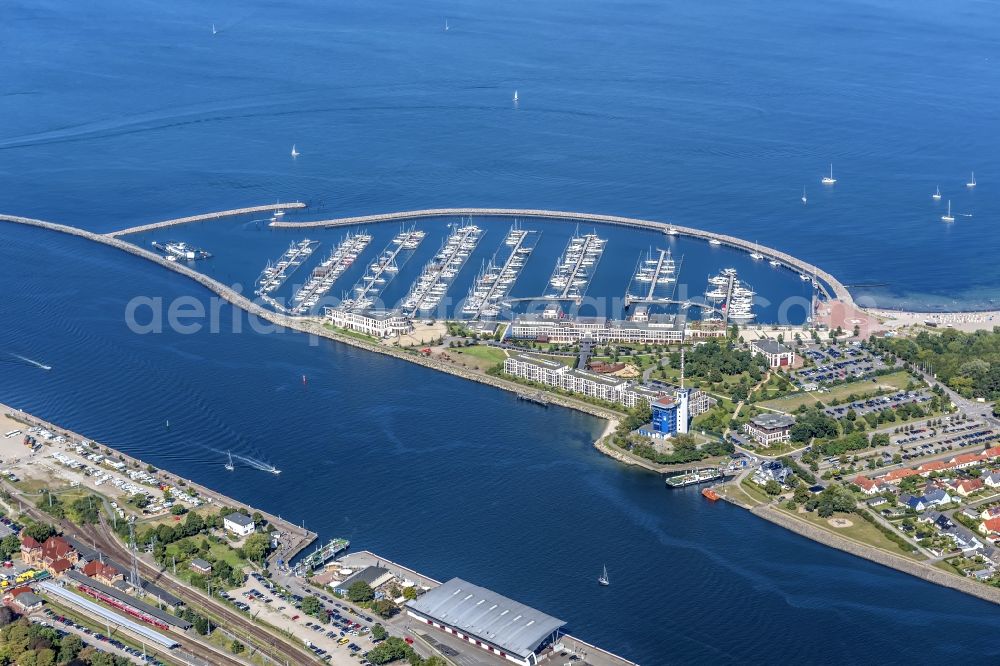 Rostock from the bird's eye view: Sailing ships in the harbour Hohe Duene in Warnemuende in the federal state Mecklenburg-West Pomerania, Germany