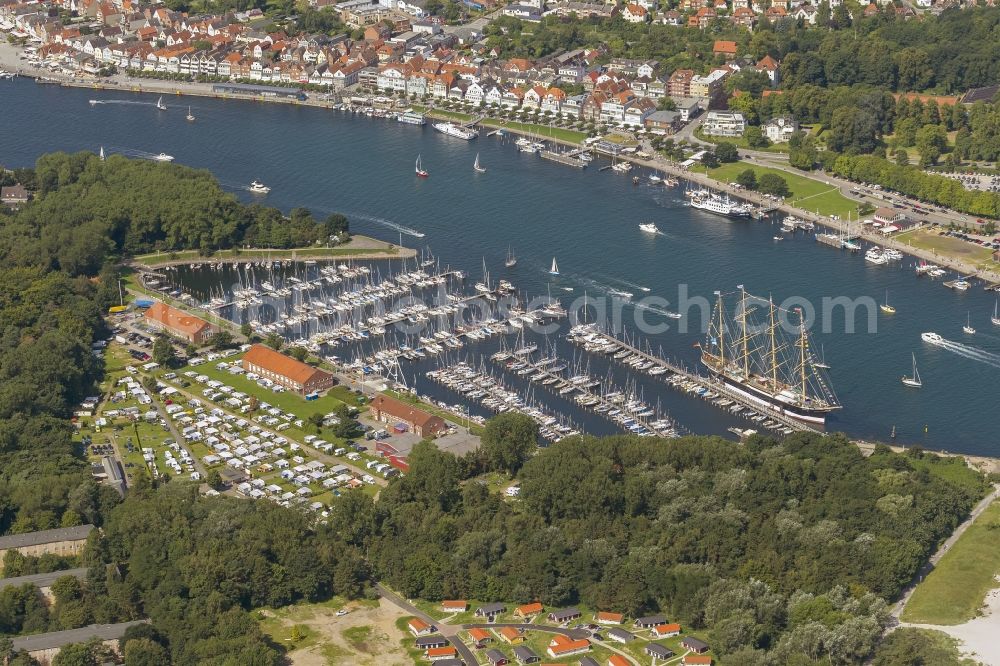 Aerial photograph Lübeck OT Travemünde - Sail training ship Passat in the Baltic port of Lübeck - Travemünde at the mouth of the river Trave in Lübeck Bay in the state of Schleswig-Holstein