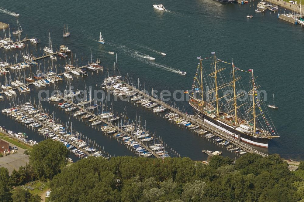 Lübeck OT Travemünde from above - Sail training ship Passat in the Baltic port of Lübeck - Travemünde at the mouth of the river Trave in Lübeck Bay in the state of Schleswig-Holstein