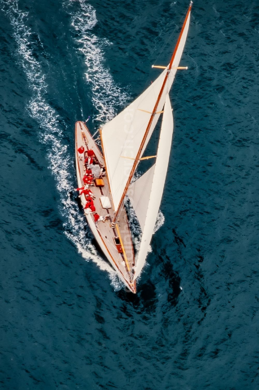 Aerial image Glücksburg - Sailing yacht TRIVIA on the Flensburg Fjord in Gluecksburg in the state Schleswig-Holstein, Germany