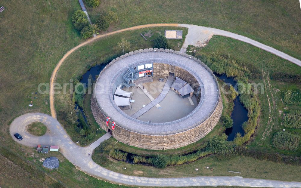 Vetschau Spreewald from above - Tourist attraction and sightseeing Slawenburg Raddusch on street Zur Slawenburg in the district Raddusch in Vetschau Spreewald in the state Brandenburg, Germany