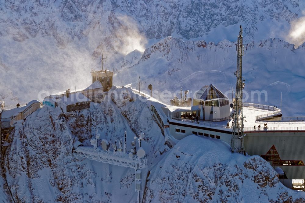 Aerial image Garmisch-Partenkirchen - Top station of summit of the Zugspitze near Garmisch-Partenkirchen in the state Bavaria