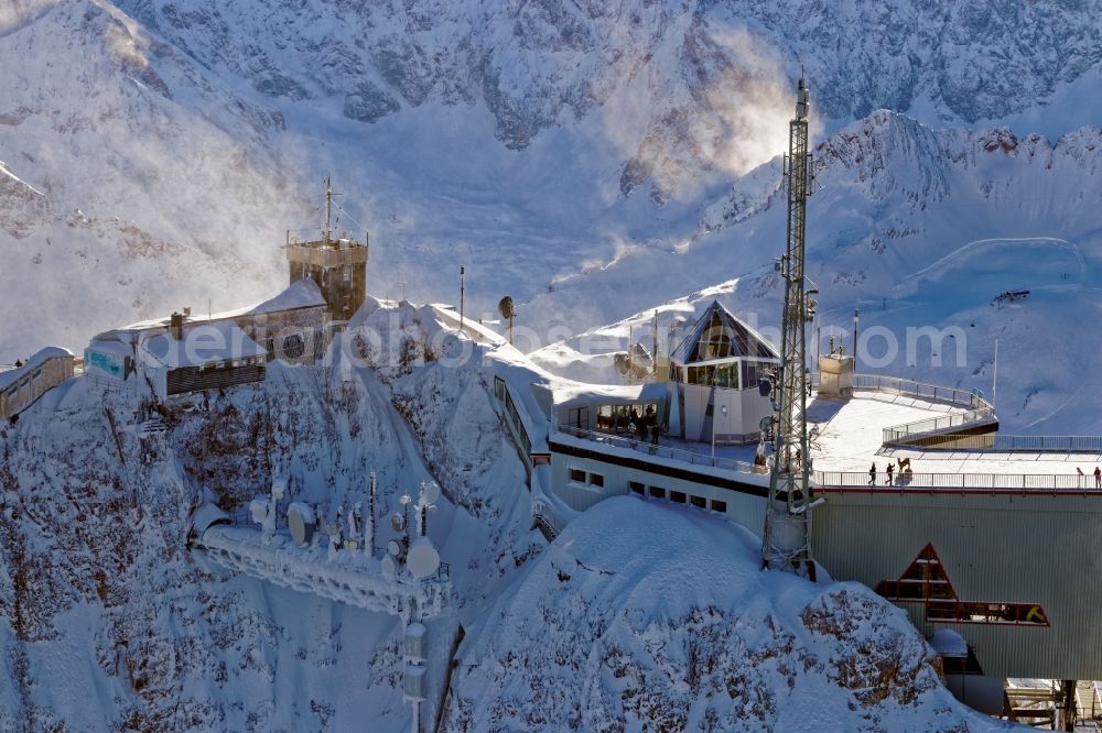 Aerial photograph Garmisch-Partenkirchen - Top station of summit of the Zugspitze near Garmisch-Partenkirchen in the state Bavaria