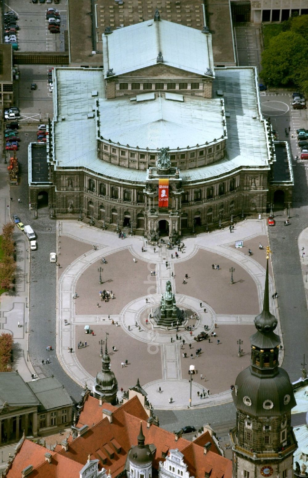 Aerial image Dresden - View of the opera Semperoper in Dresden in the state Saxony