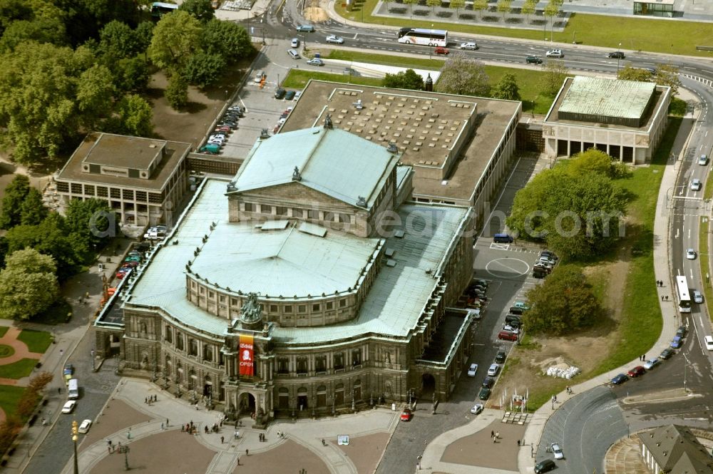 Dresden from above - View of the opera Semperoper in Dresden in the state Saxony