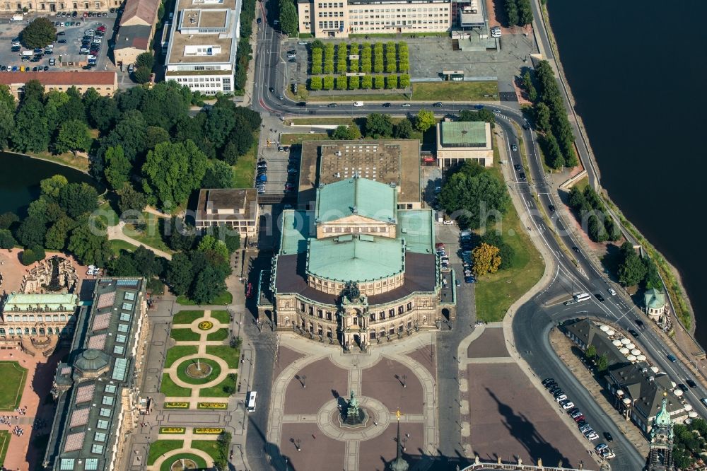 Aerial image Dresden - View of the opera Semperoper in Dresden in the state Saxony