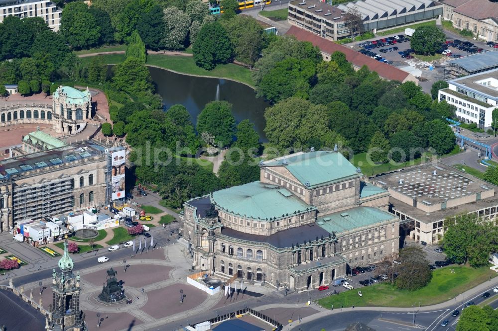 Dresden from the bird's eye view: View of the opera Semperoper in Dresden in the state Saxony