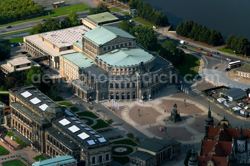 Dresden from above - View of the opera Semperoper in Dresden in the state Saxony