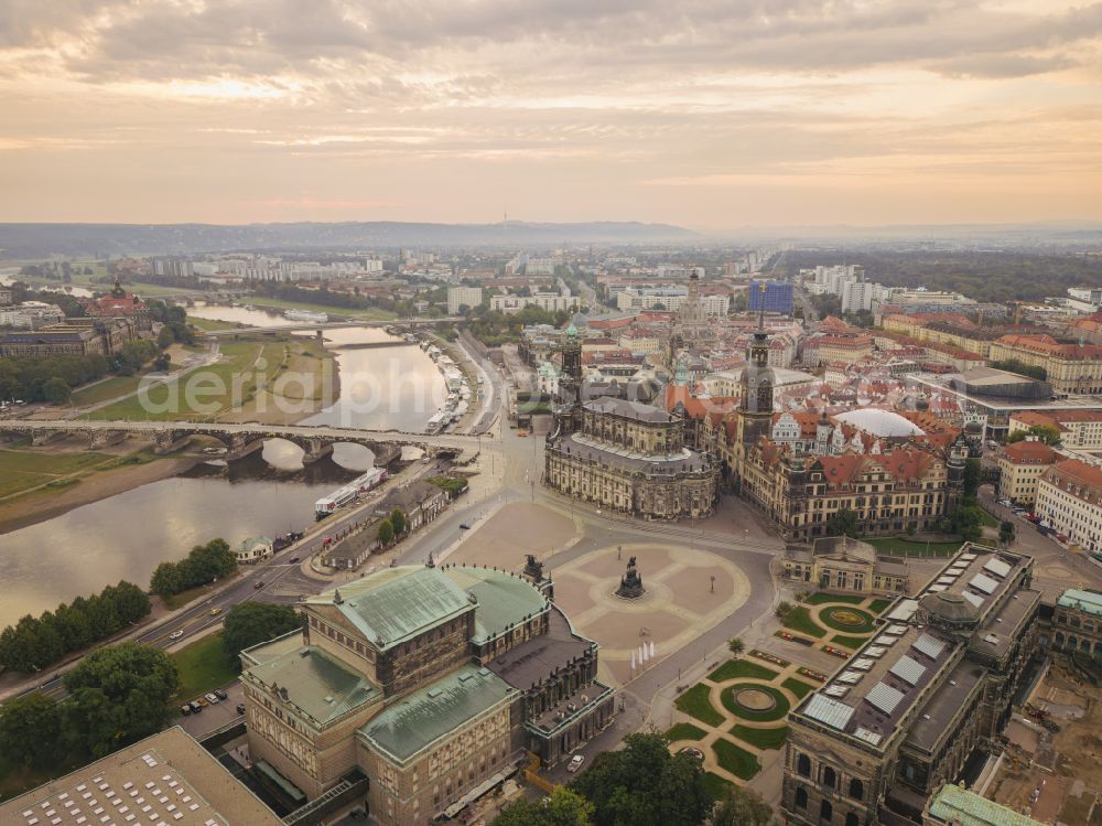 Dresden from above - View of the opera Semperoper in Dresden in the state Saxony