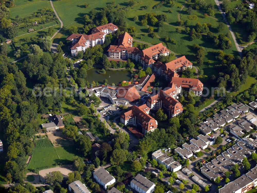 Freiburg im Breisgau from above - Die Seniorenresidenz Augustinum - für betreutes Wohnen - im Stadtteil Georgen in Freiburg, Baden-Württemberg. Attended dwelling senior residence Augustinum in the district Mundenhof in Freiburg, Baden-Wuerttemberg.