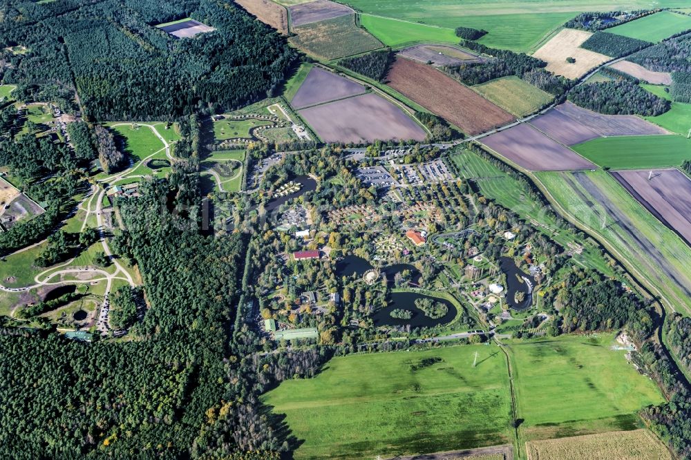 Hodenhagen from the bird's eye view: Serengeti Park Amusement Park with Zoo and African Animals in Hodenhagen in the state of Niedersachsen, Germany