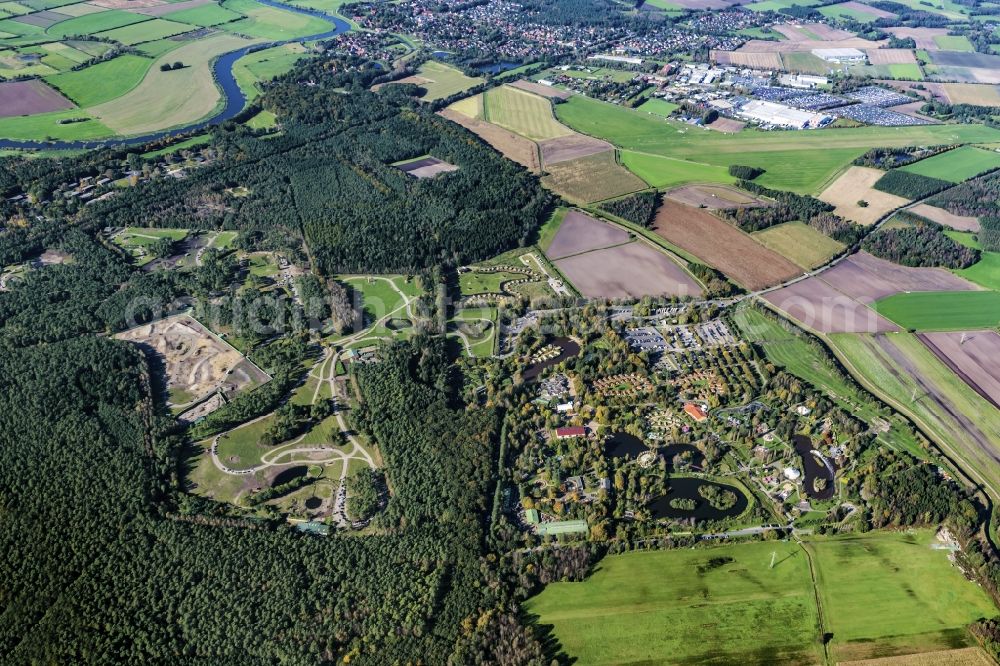 Aerial image Hodenhagen - Serengeti Park Amusement Park with Zoo and African Animals in Hodenhagen in the state of Niedersachsen, Germany