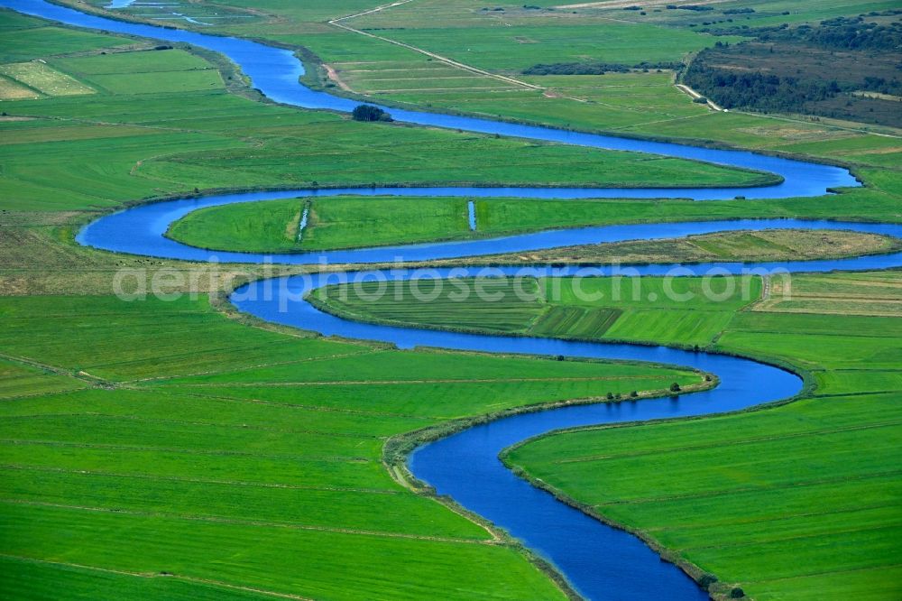 Aerial image Meggerdorf - Meandering, serpentine curve of river Alte Sorge in Meggerdorf in the state Schleswig-Holstein, Germany