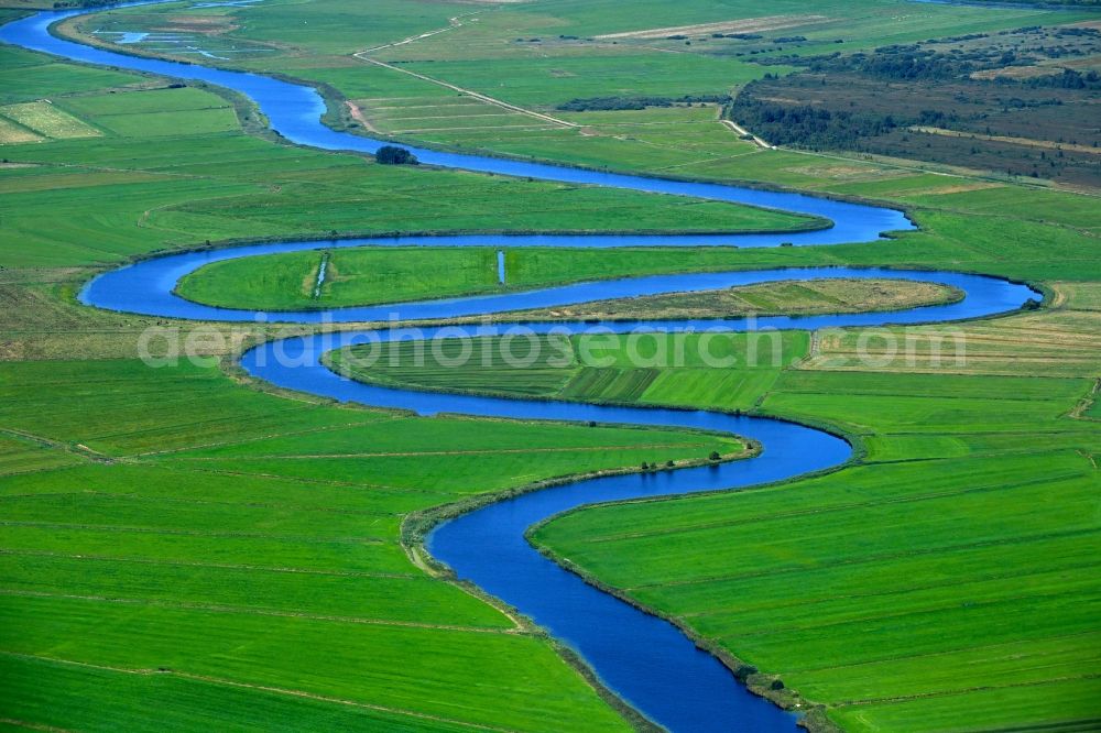 Meggerdorf from above - Meandering, serpentine curve of river Alte Sorge in Meggerdorf in the state Schleswig-Holstein, Germany