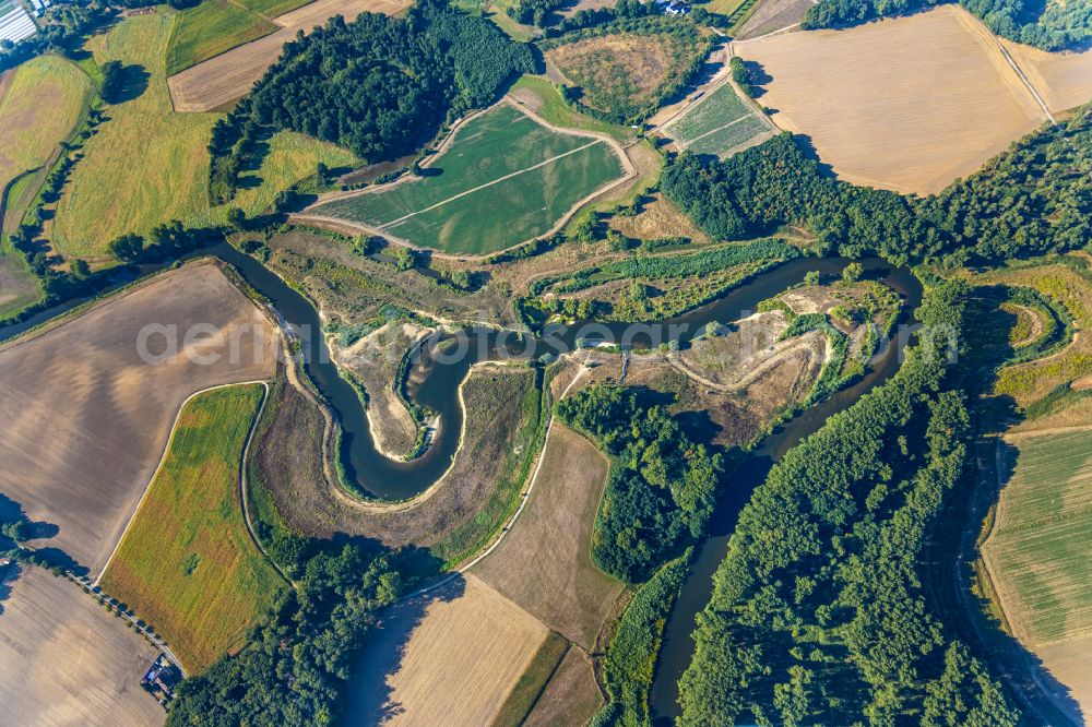 Olfen from above - Meandering, serpentine curve of river of Lippe in Olfen in the state North Rhine-Westphalia, Germany