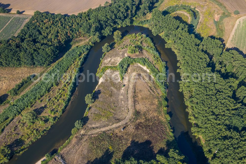 Olfen from above - Meandering, serpentine curve of river of Lippe in Olfen in the state North Rhine-Westphalia, Germany