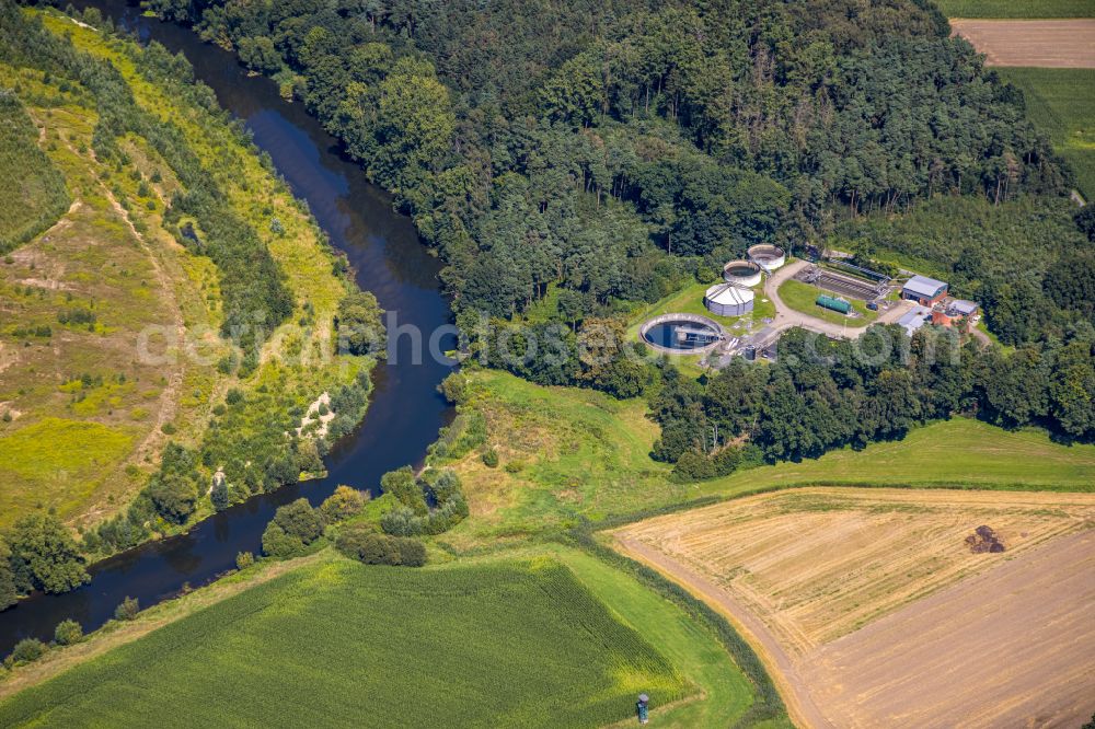 Aerial photograph Datteln - meandering, serpentine curve of river of Lippe in Olfen in the state North Rhine-Westphalia, Germany