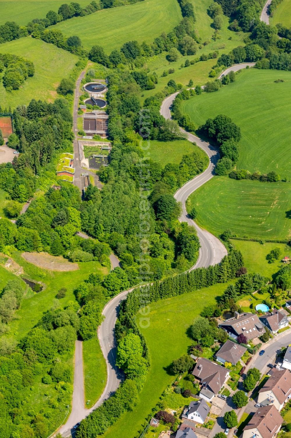 Aerial photograph Breckerfeld - Serpentine-shaped curve of a road guide in Breckerfeld in the state North Rhine-Westphalia, Germany