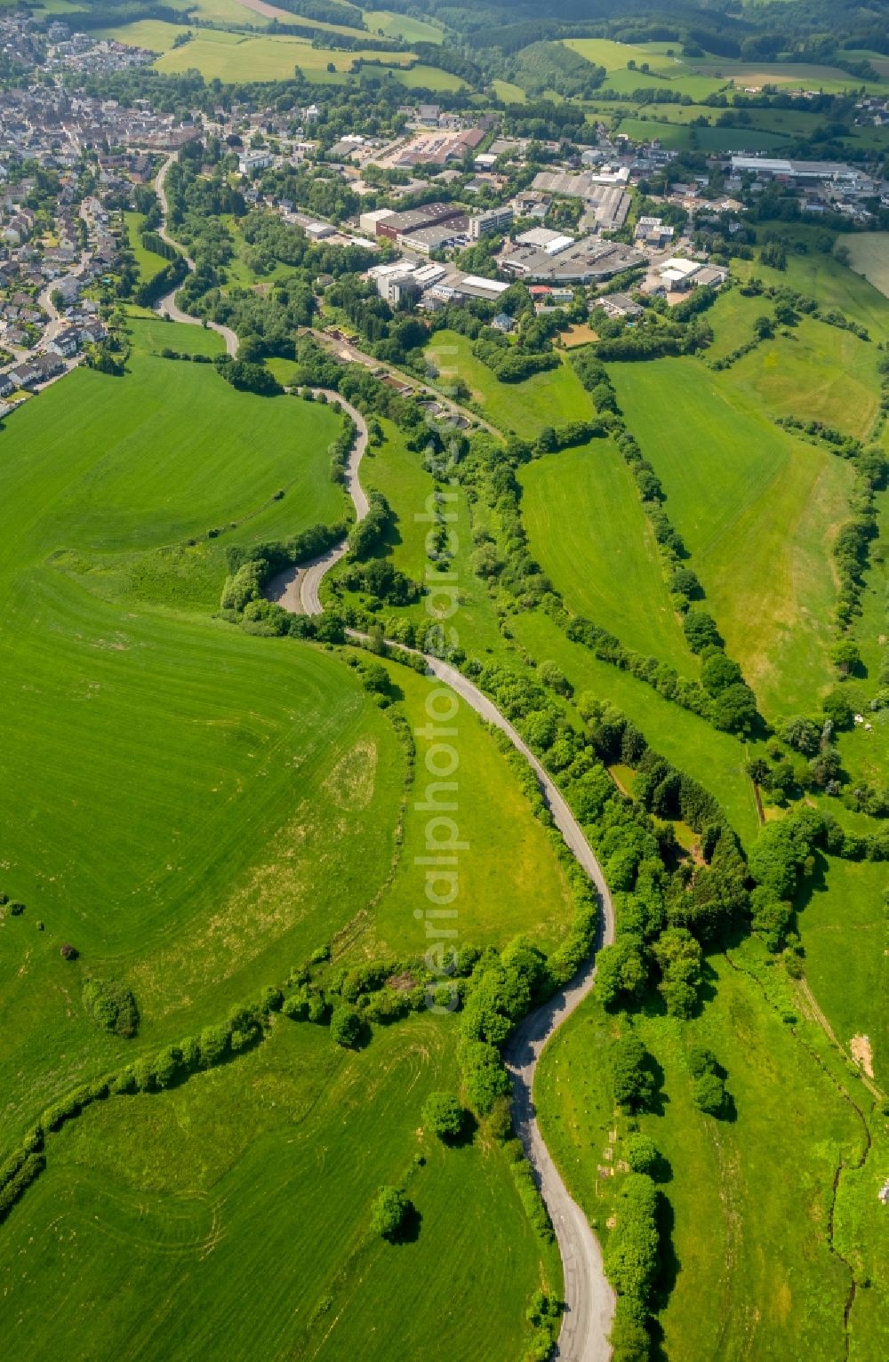 Breckerfeld from the bird's eye view: Serpentine-shaped curve of a road guide in Breckerfeld in the state North Rhine-Westphalia, Germany