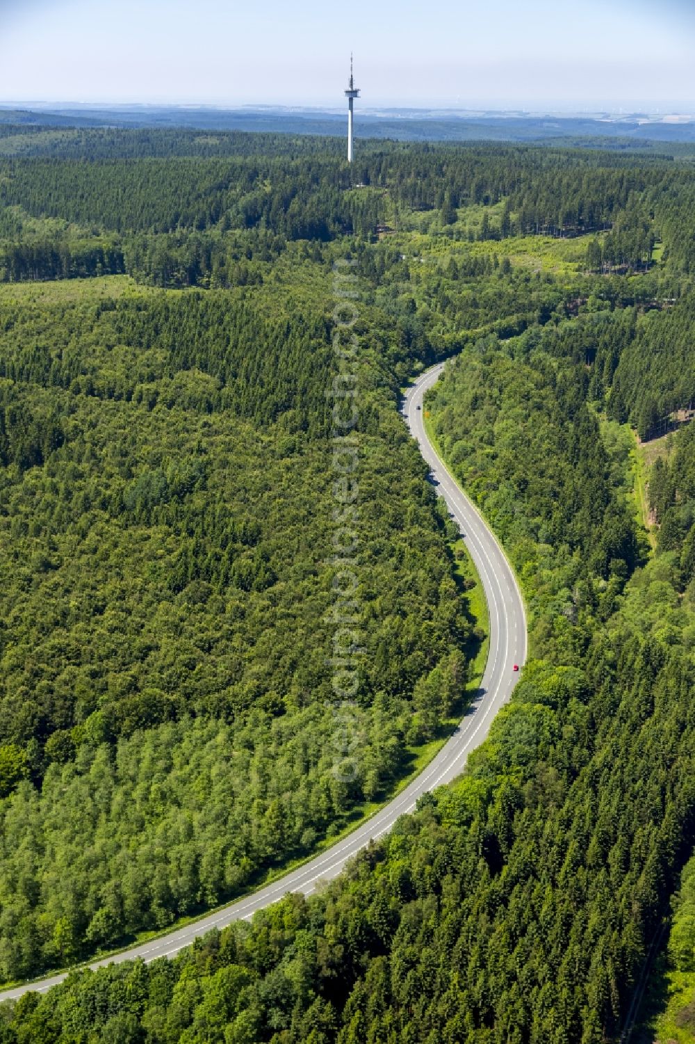 Aerial image Meschede - Serpentine-shaped curve of a road guide in Meschede in the state North Rhine-Westphalia