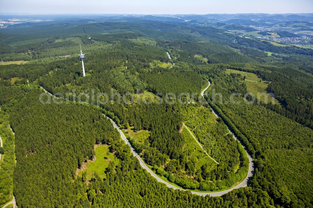 Aerial photograph Meschede - Serpentine-shaped curve of a road guide in Meschede in the state North Rhine-Westphalia