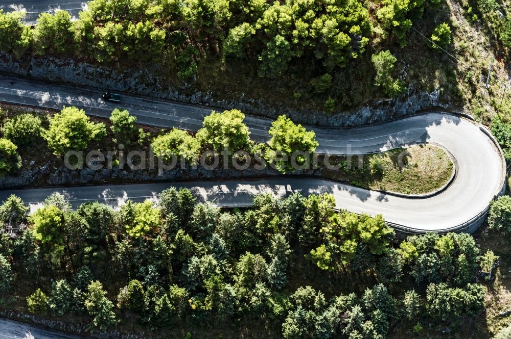 Santa Caterina from the bird's eye view: Serpentine-shaped curve of a road guide on the Maratea Monte San Biagio in Santa Caterina in Italy