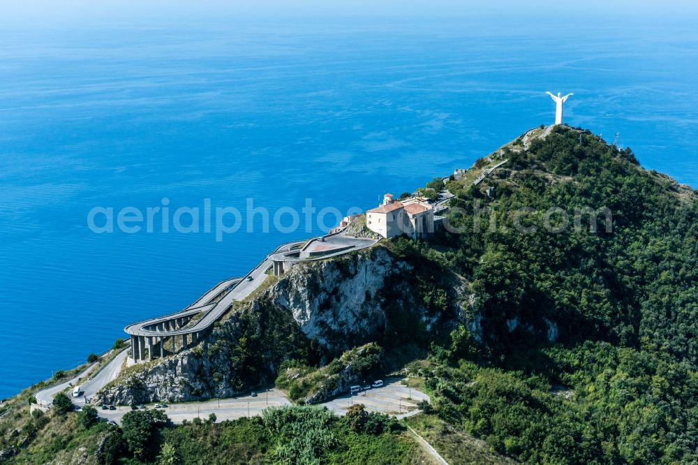 Santa Caterina from above - Serpentine-shaped curve of a road guide to the statue of Christ on the Maratea Monte San Biagio in Santa Caterina in Italy