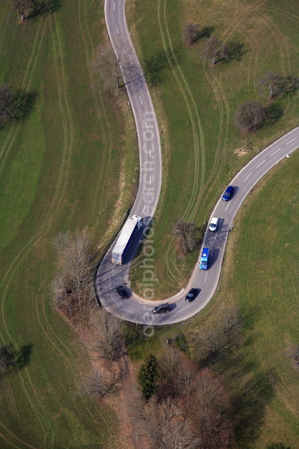 Aerial photograph Wehr - Serpentine-shaped curve of a road guide in Wehr in the state Baden-Wuerttemberg