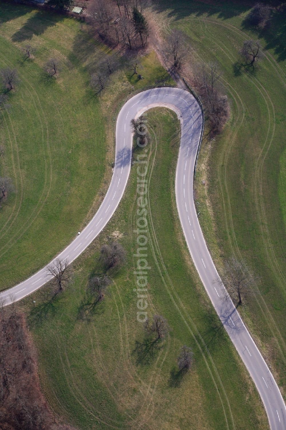 Wehr from the bird's eye view: Serpentine-shaped curve of a road guide in Wehr in the state Baden-Wuerttemberg