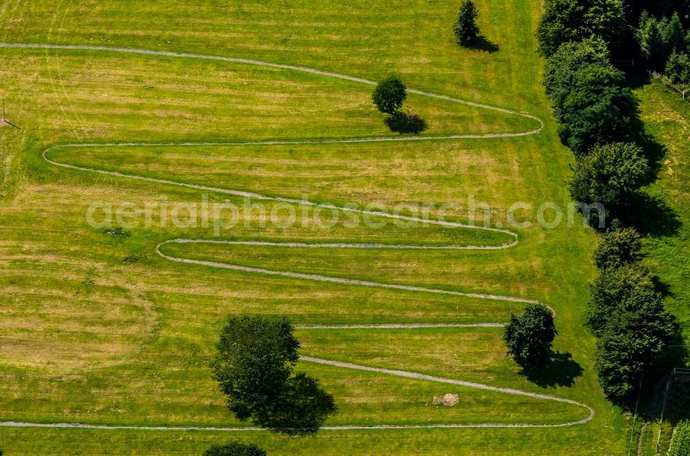 Ennepetal from above - Serpentine-shaped curve of a road guide in Ennepetal in the state North Rhine-Westphalia, Germany