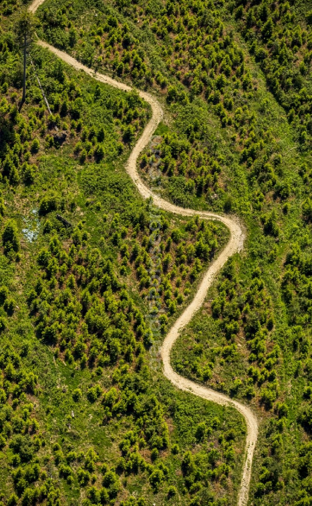 Aerial image Winterberg - Serpentine-shaped curve of a road guide in Winterberg in the state North Rhine-Westphalia