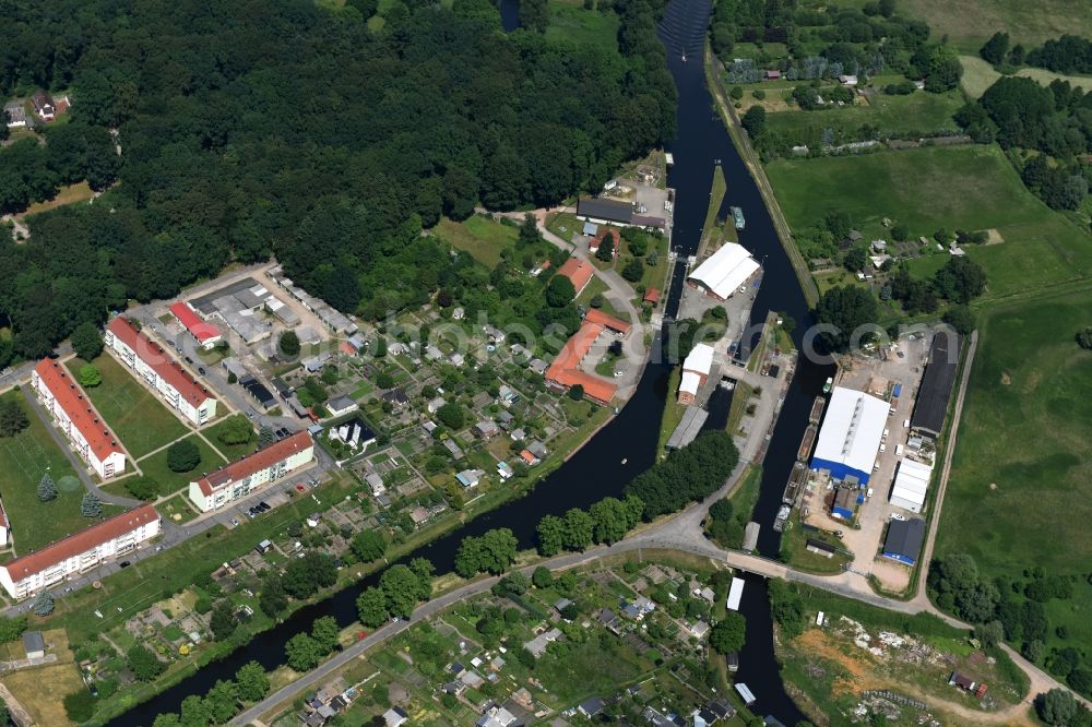 Aerial image Grabow - Serrahn weir und Sluice at the Elde river in Grabow in the state Mecklenburg - Western Pomerania