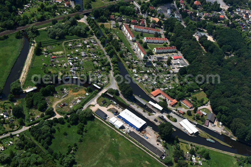 Aerial photograph Grabow - Serrahn weir und Sluice at the Elde river in Grabow in the state Mecklenburg - Western Pomerania