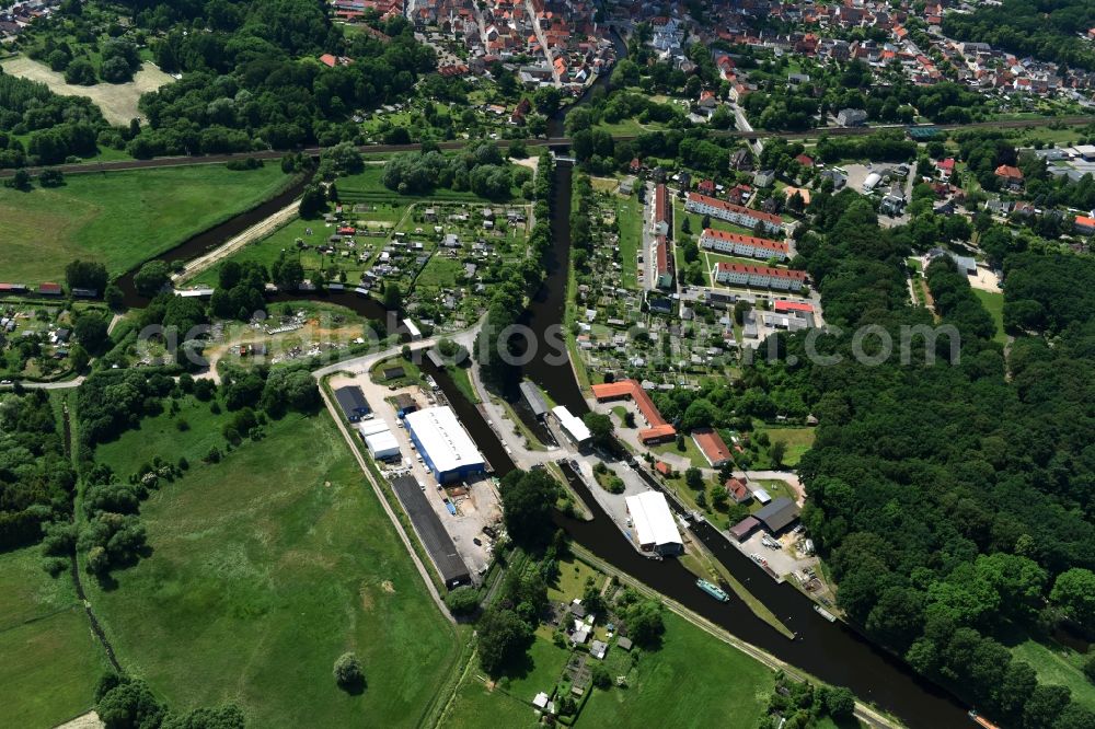 Aerial photograph Grabow - Serrahn weir und Sluice at the Elde river in Grabow in the state Mecklenburg - Western Pomerania