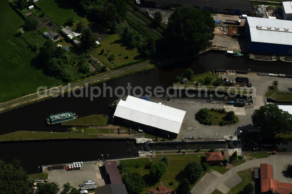 Aerial photograph Grabow - Serrahn weir und Sluice at the Elde river in Grabow in the state Mecklenburg - Western Pomerania