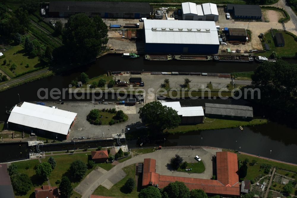 Grabow from above - Serrahn weir und Sluice at the Elde river in Grabow in the state Mecklenburg - Western Pomerania