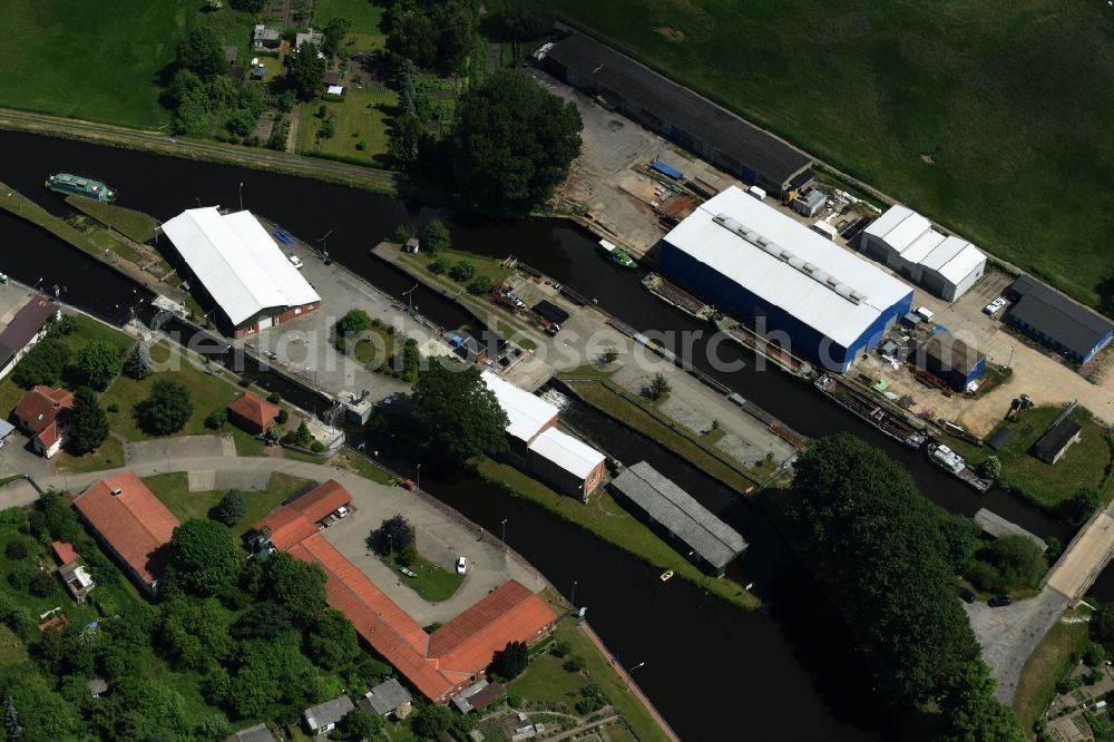 Grabow from the bird's eye view: Serrahn weir und Sluice at the Elde river in Grabow in the state Mecklenburg - Western Pomerania