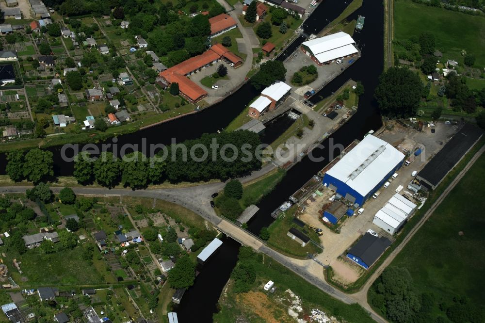 Aerial photograph Grabow - Serrahn weir und Sluice at the Elde river in Grabow in the state Mecklenburg - Western Pomerania