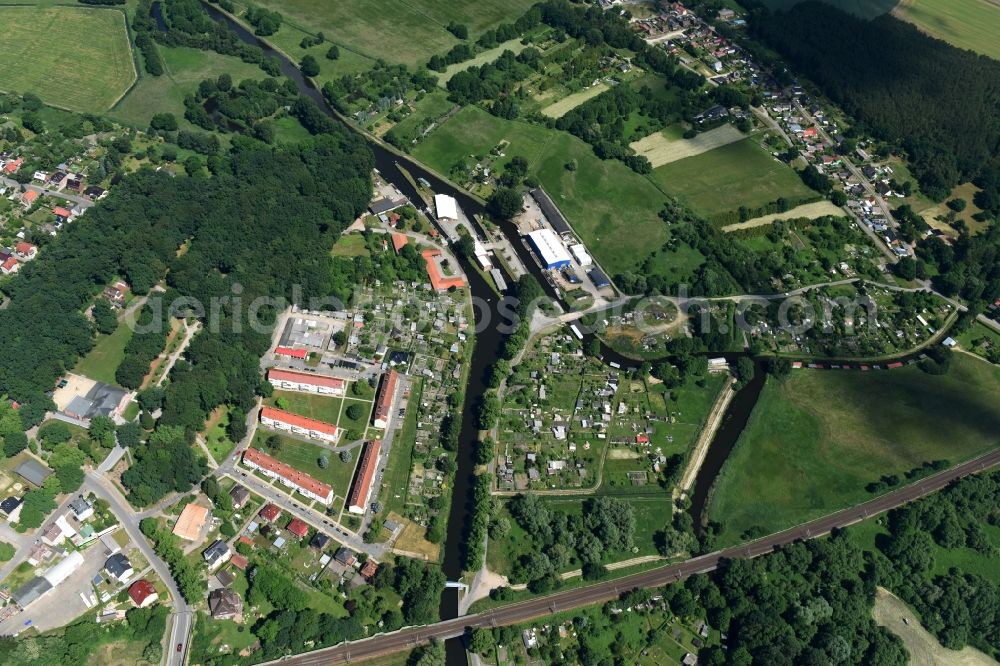 Aerial image Grabow - Serrahn weir und Sluice at the Elde river in Grabow in the state Mecklenburg - Western Pomerania