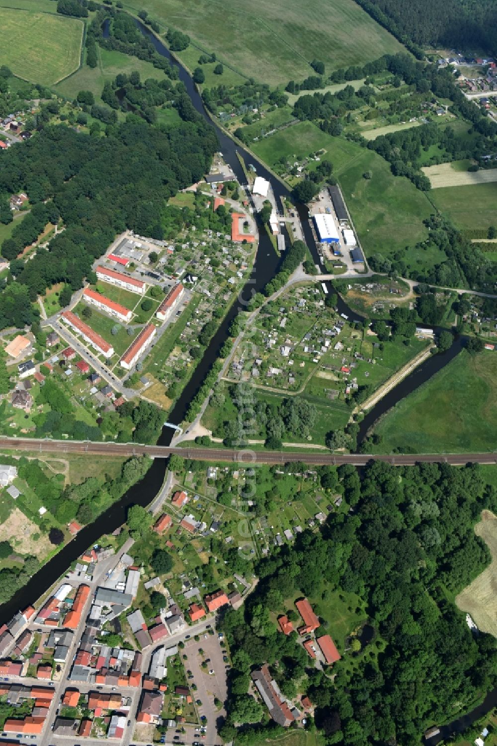 Aerial photograph Grabow - Serrahn weir und Sluice at the Elde river in Grabow in the state Mecklenburg - Western Pomerania