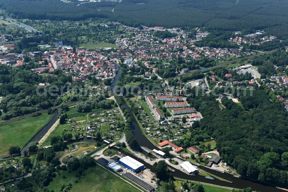 Aerial image Grabow - Serrahn weir und Sluice at the Elde river in Grabow in the state Mecklenburg - Western Pomerania