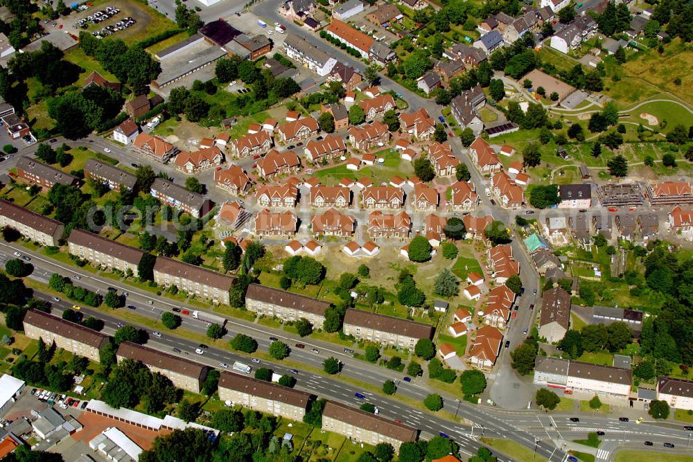 Aerial image Bottrop - Blick auf die Zechensiedlung in der Friedrich-Ebert-Strasse.