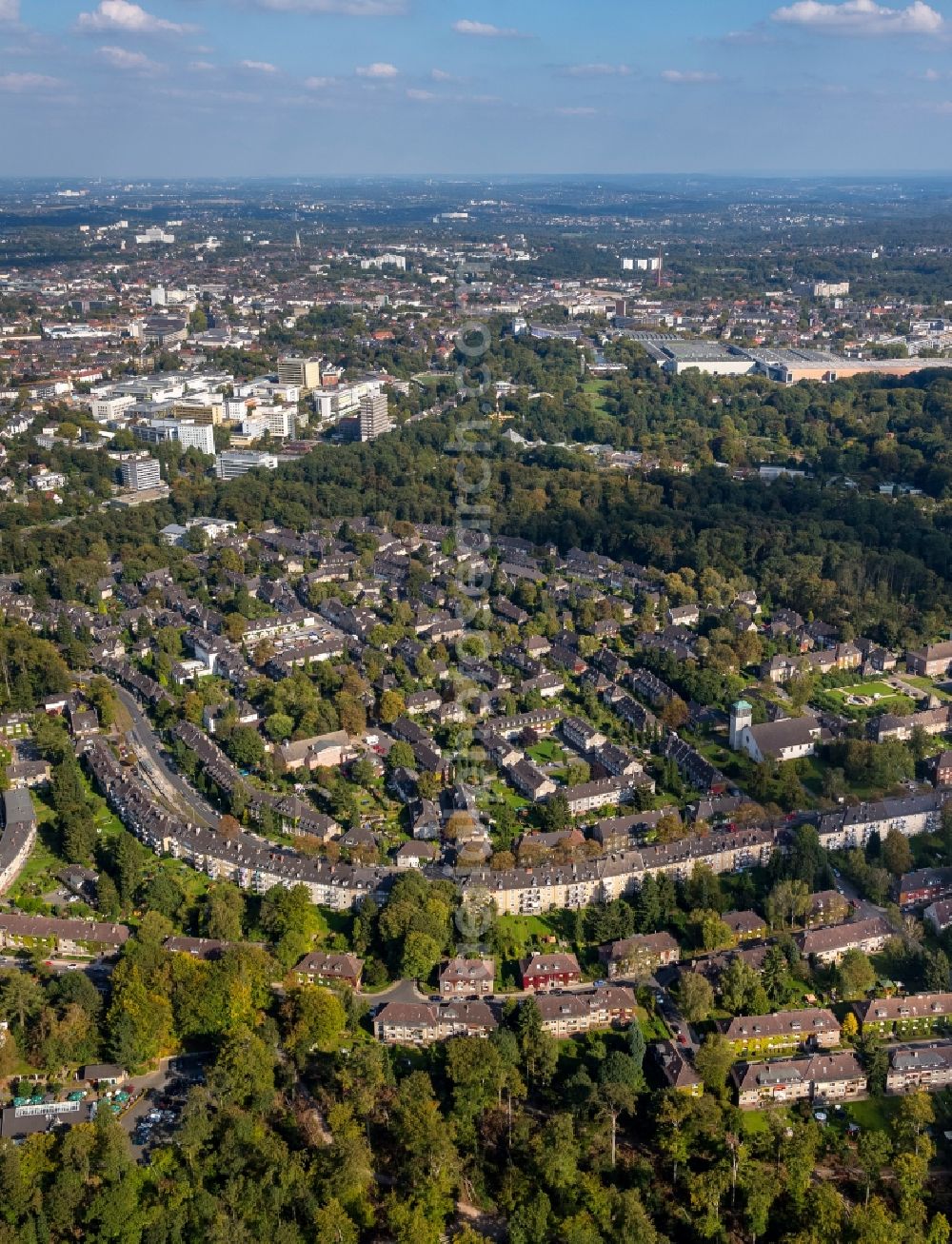 Essen from the bird's eye view: View of the housing estate Margarethenhoehe in Essen in the state North-Rhine Westphalia